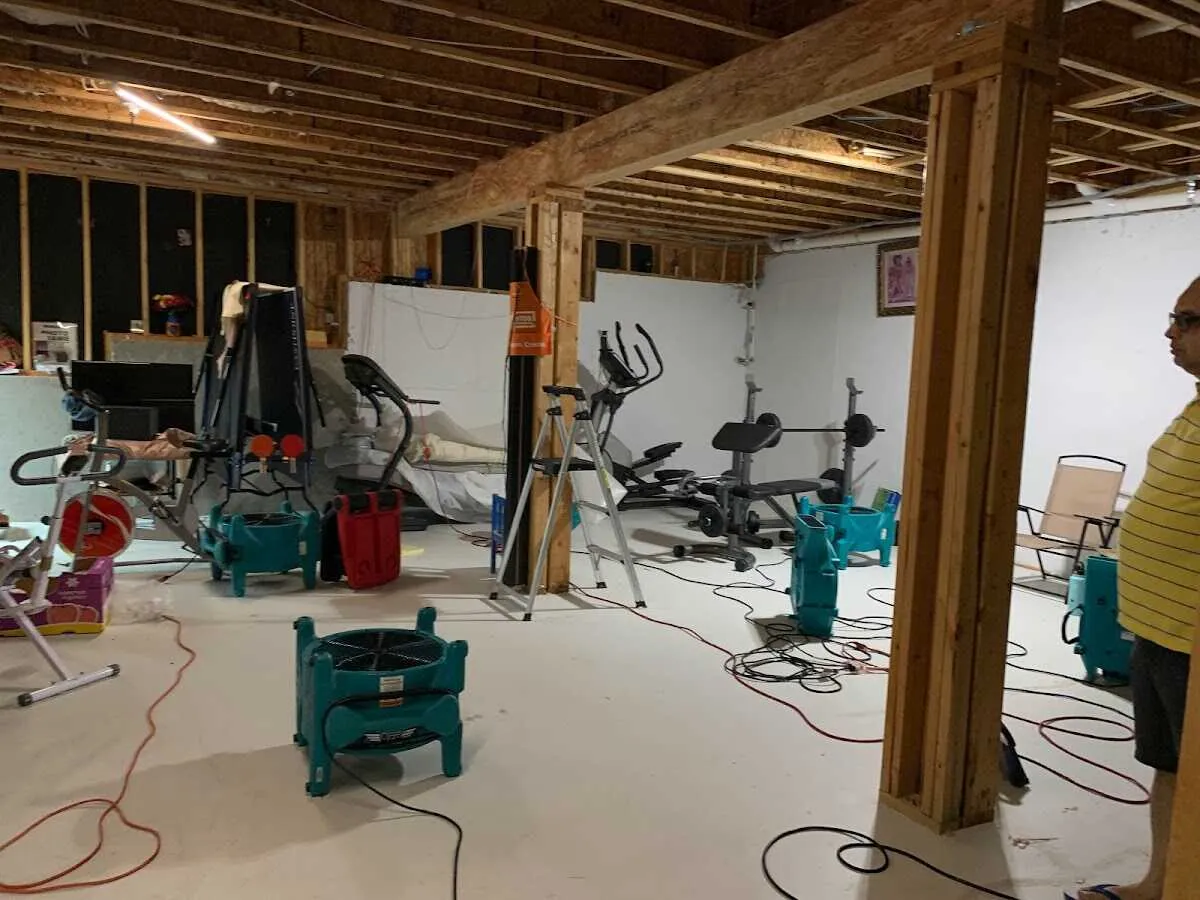 Basement drying equipment setup for Contents Cleaning & Restoration in Hutchinson