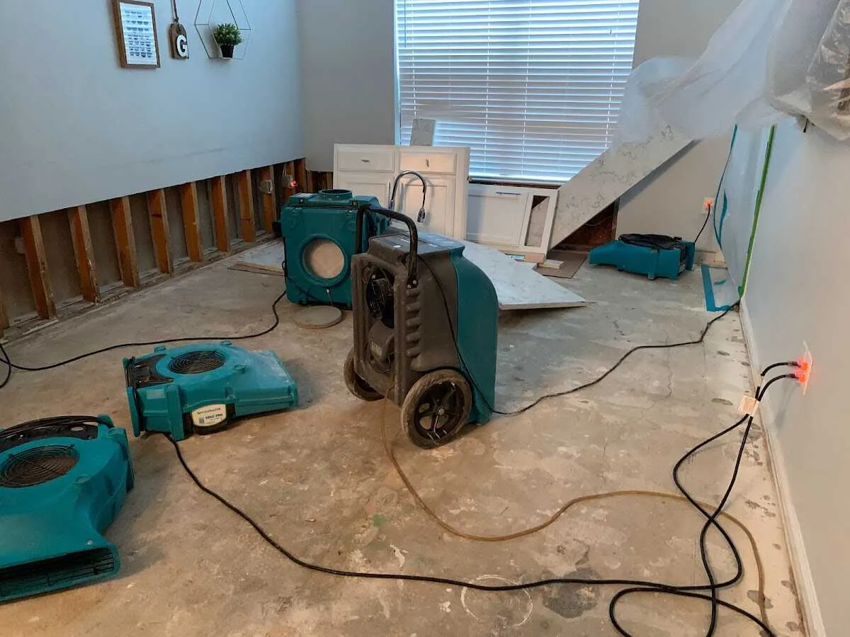 Dehumidifier in flood-cut room for Water Damage Restoration in Hutchinson